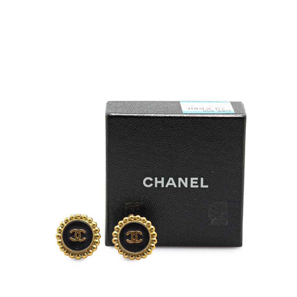 Chanel Gold Plated Acrylic CC Button Clip on Earrings - 4
