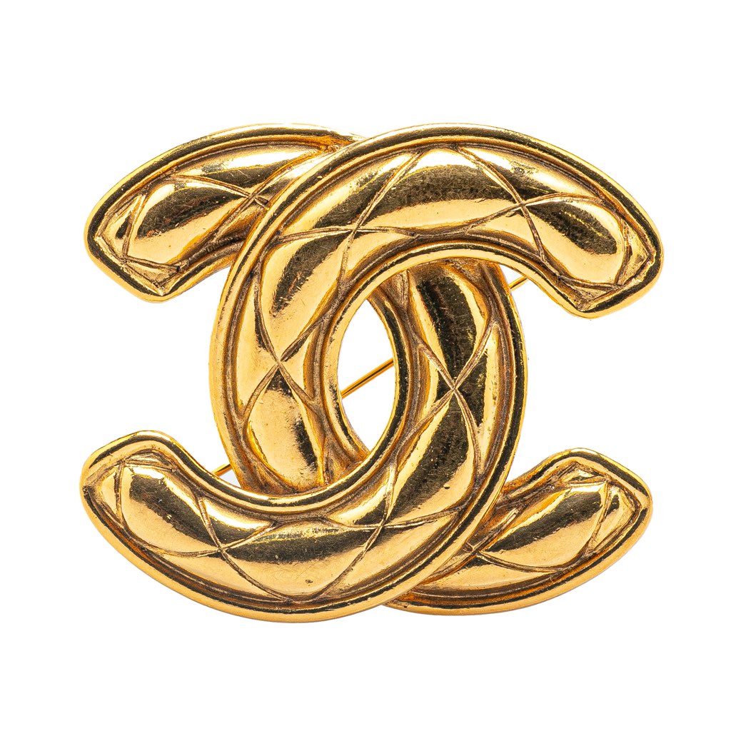 Chanel Gold Plated CC Quilted Brooch