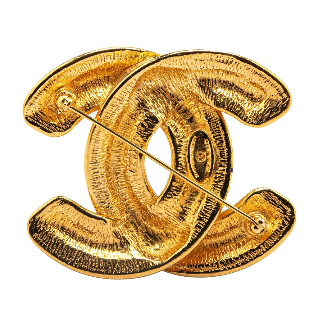 Chanel Gold Plated CC Quilted Brooch - 2