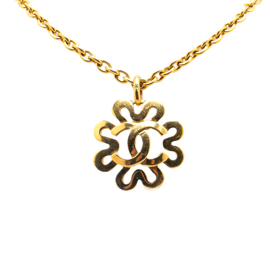 Chanel Gold Plated CC Flower Pendant Necklace