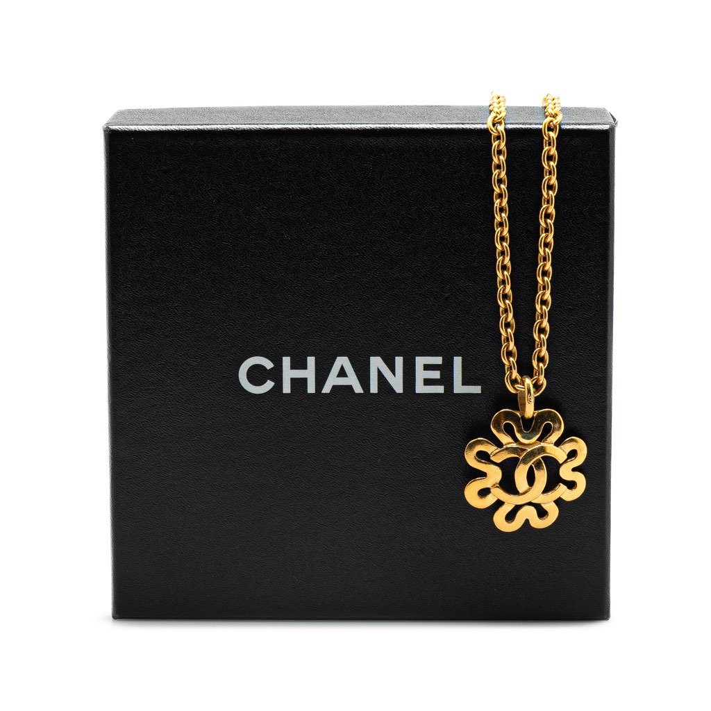 Chanel Gold Plated CC Flower Pendant Necklace - 5