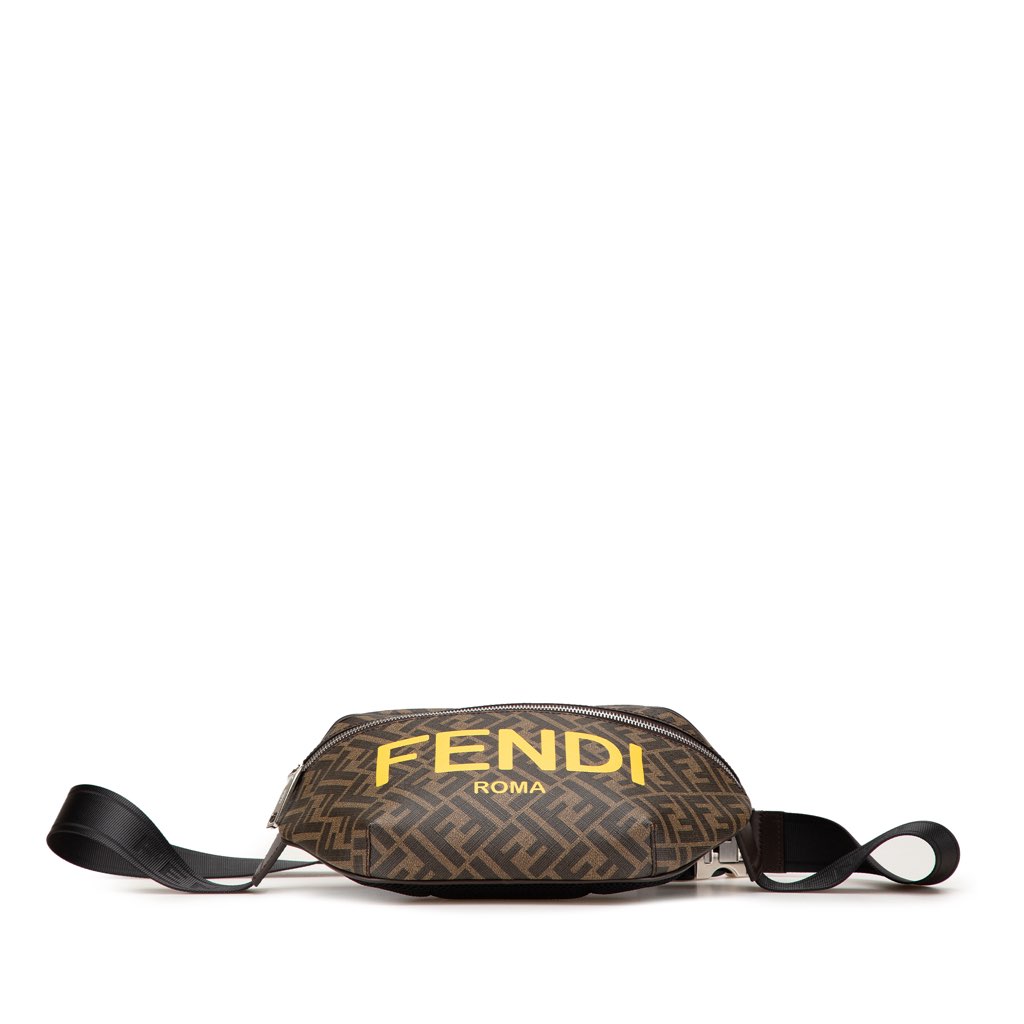 Fendi Shiny Glazed Fabric Vitello Cover FF 1974 Logo Belt Bag - 3