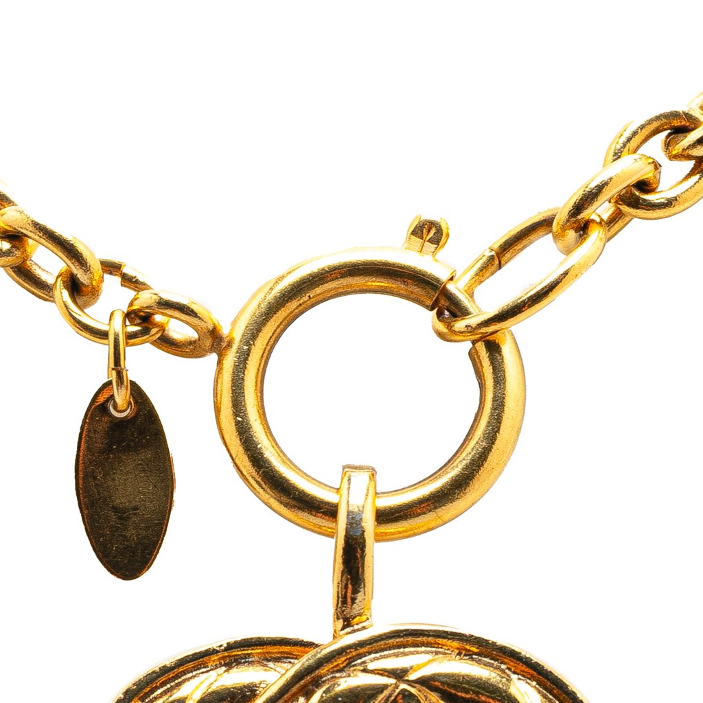 Chanel Gold Plated CC Quilted Pendant Necklace - 4