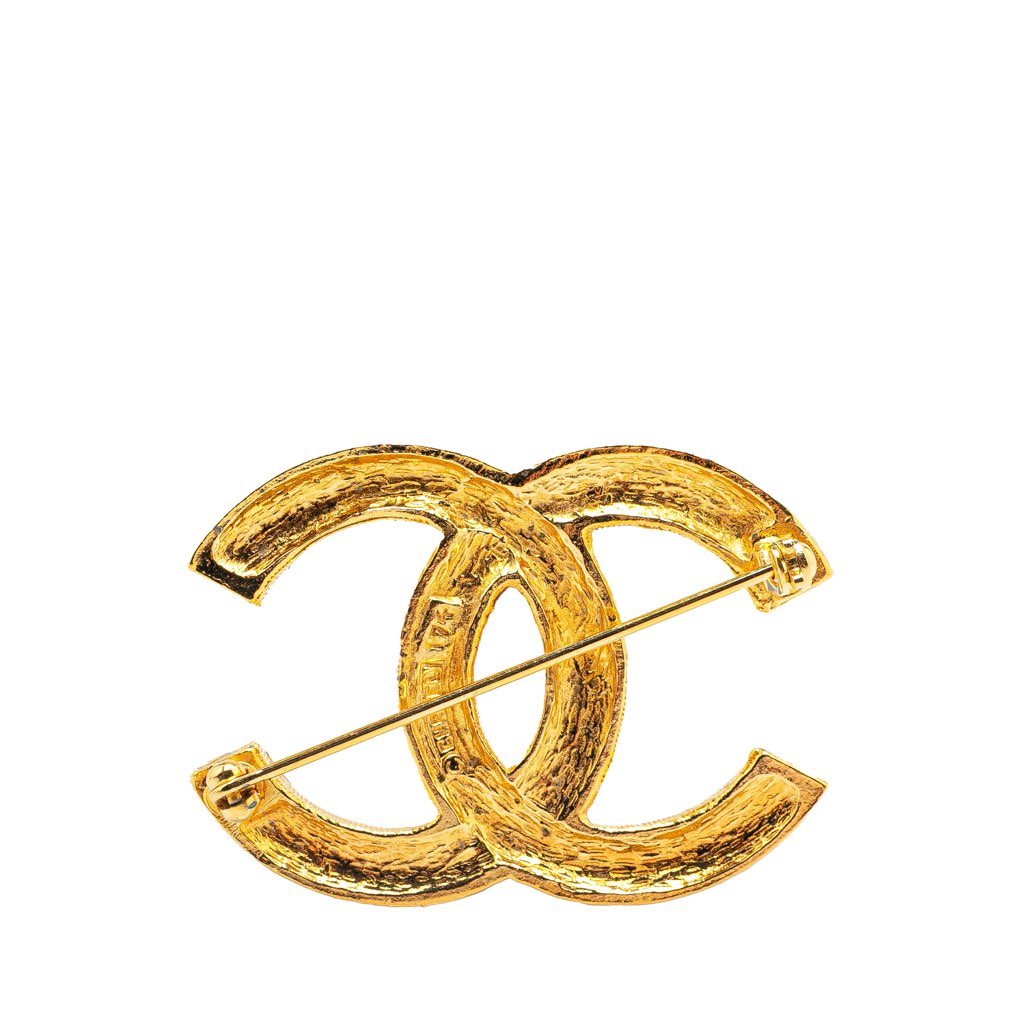 Chanel Gold Plated Rhinestone CC Brooch - 2