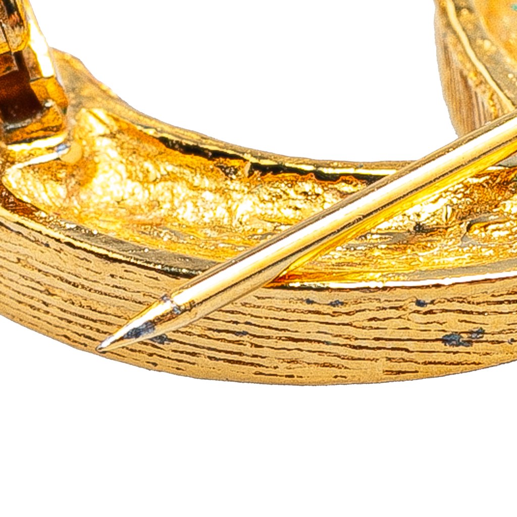 Chanel Gold Plated Rhinestone CC Brooch - 4