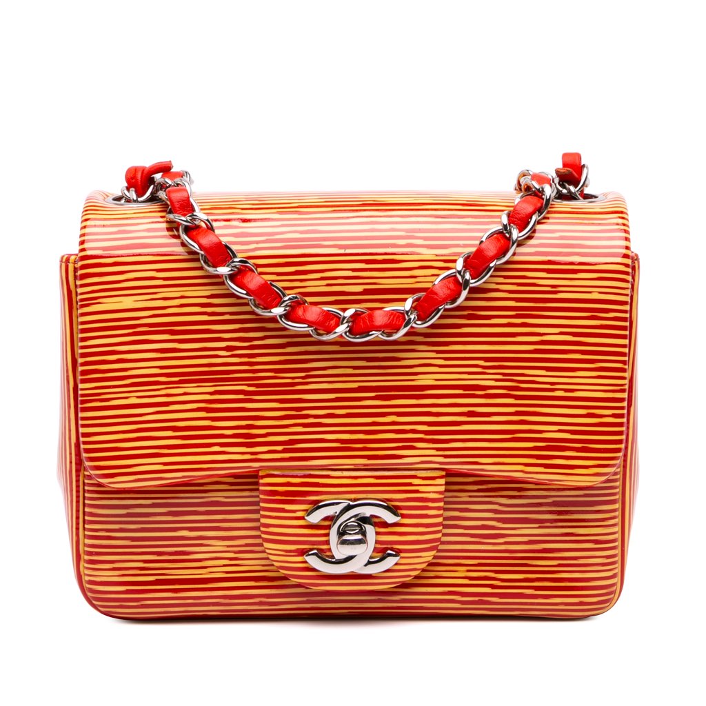 Chanel Mini Square Classic Patent Striped Single Flap
