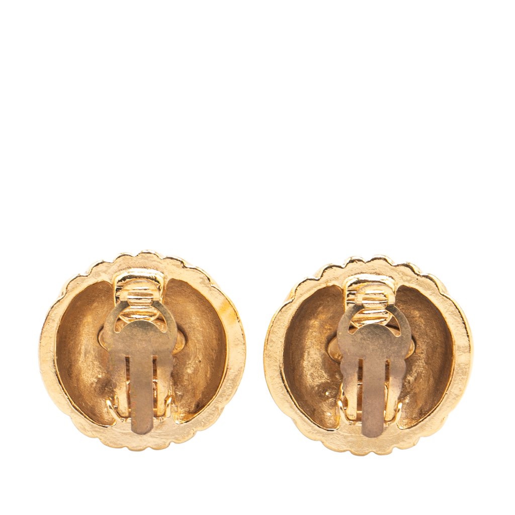 Chanel Gold Plated CC Dome Clip On Earrings - 2