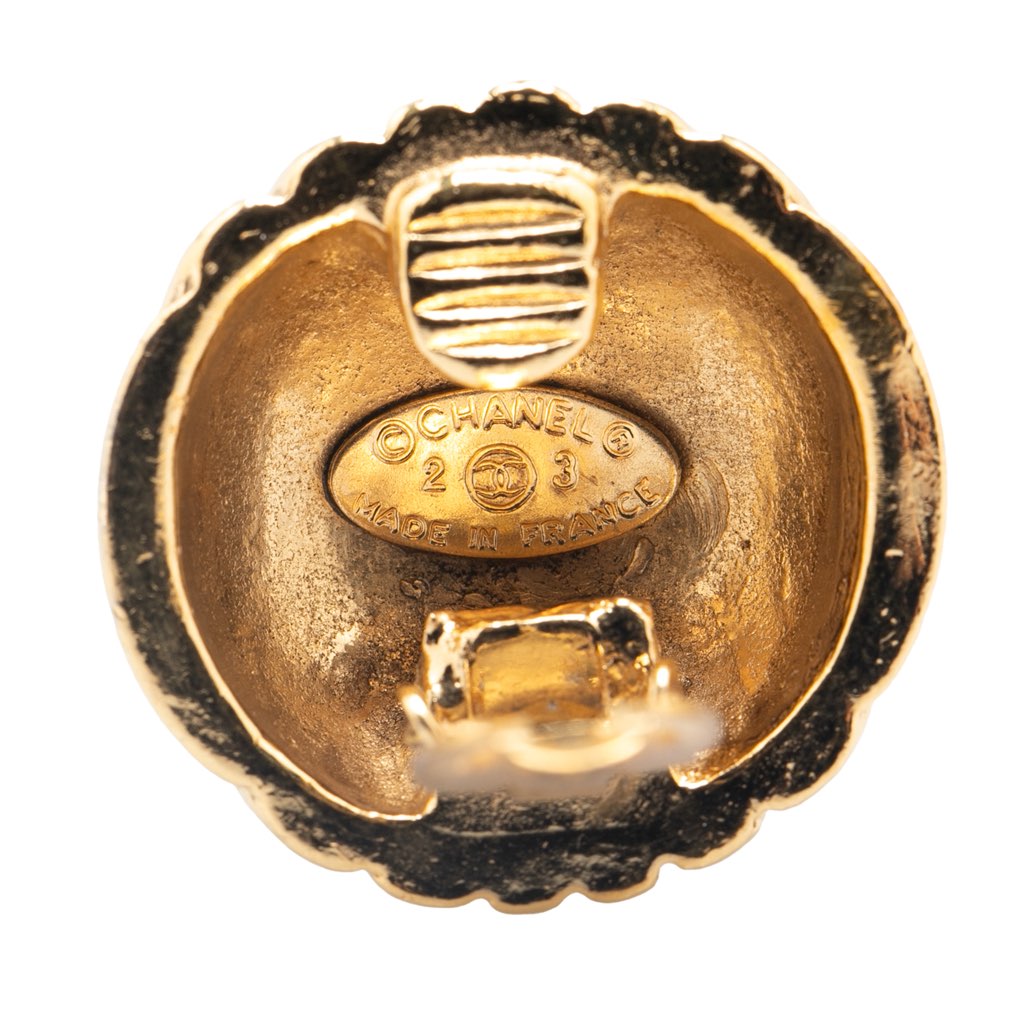 Chanel Gold Plated CC Dome Clip On Earrings - 3