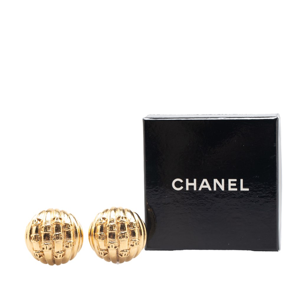 Chanel Gold Plated CC Dome Clip On Earrings - 4