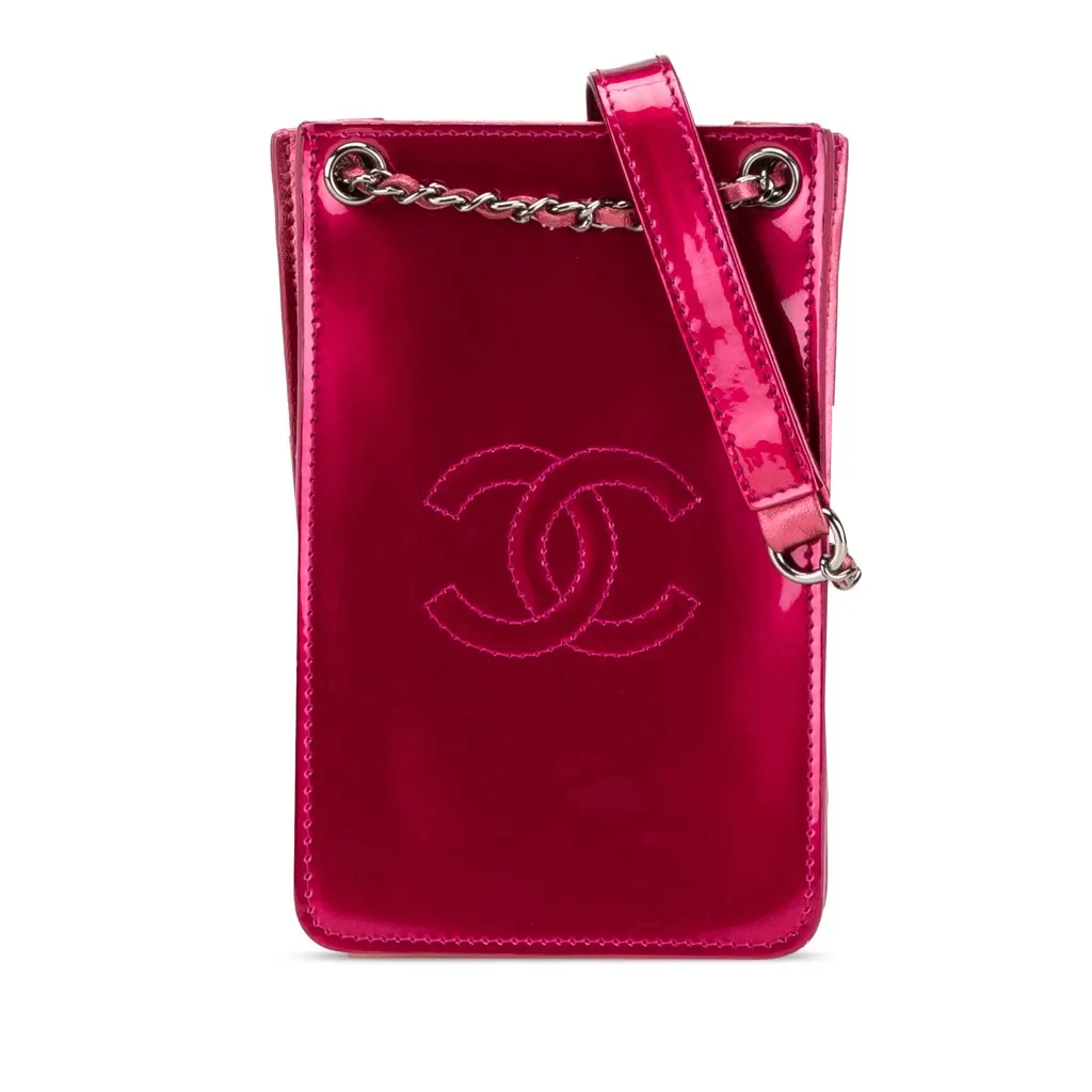 Chanel CC Patent Phone Holder Crossbody Pink Leather Very good - Front View