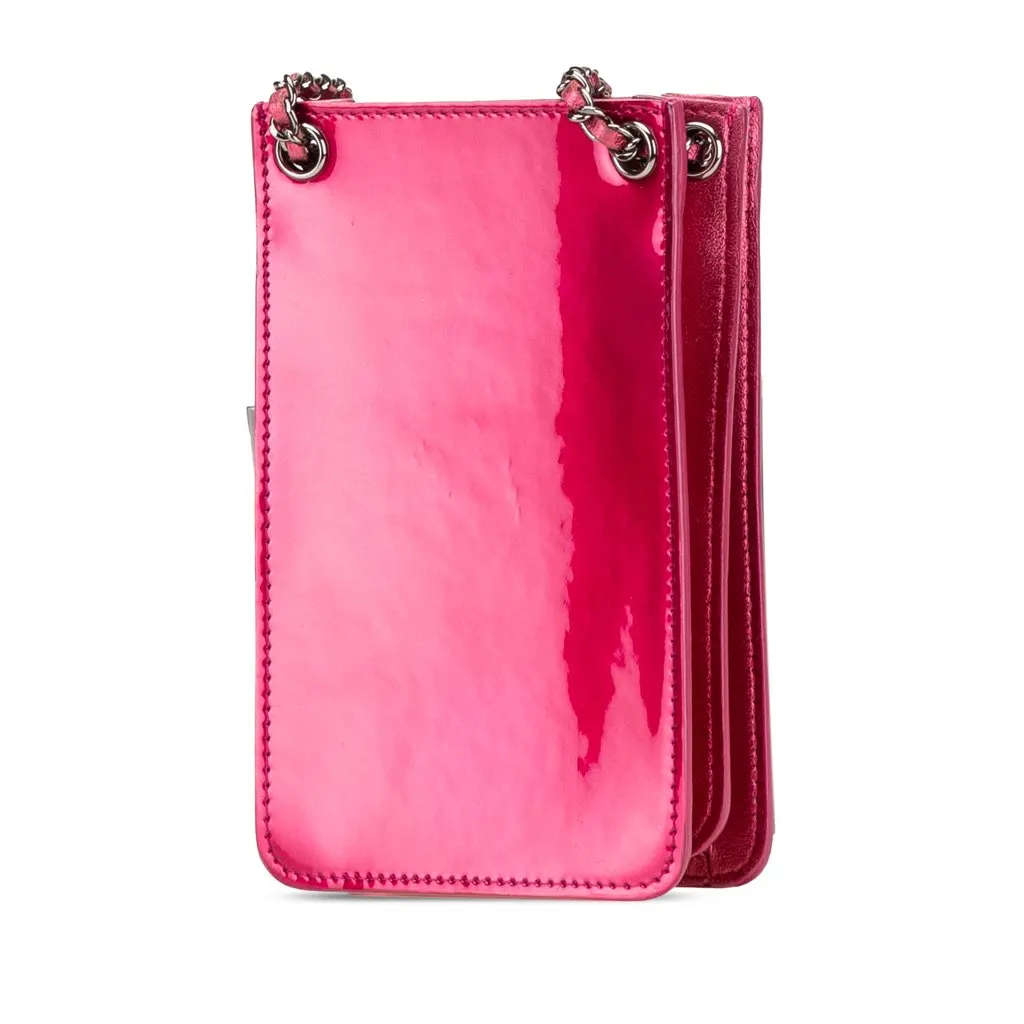 Chanel CC Patent Phone Holder Crossbody Pink Leather Very good - Back View