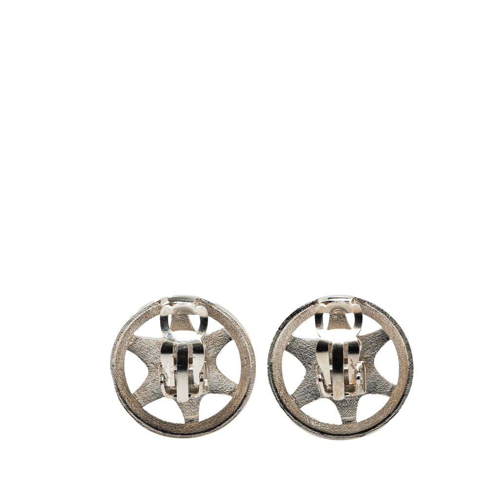 Chanel Silver CC Round Star Clip On Earrings - 2