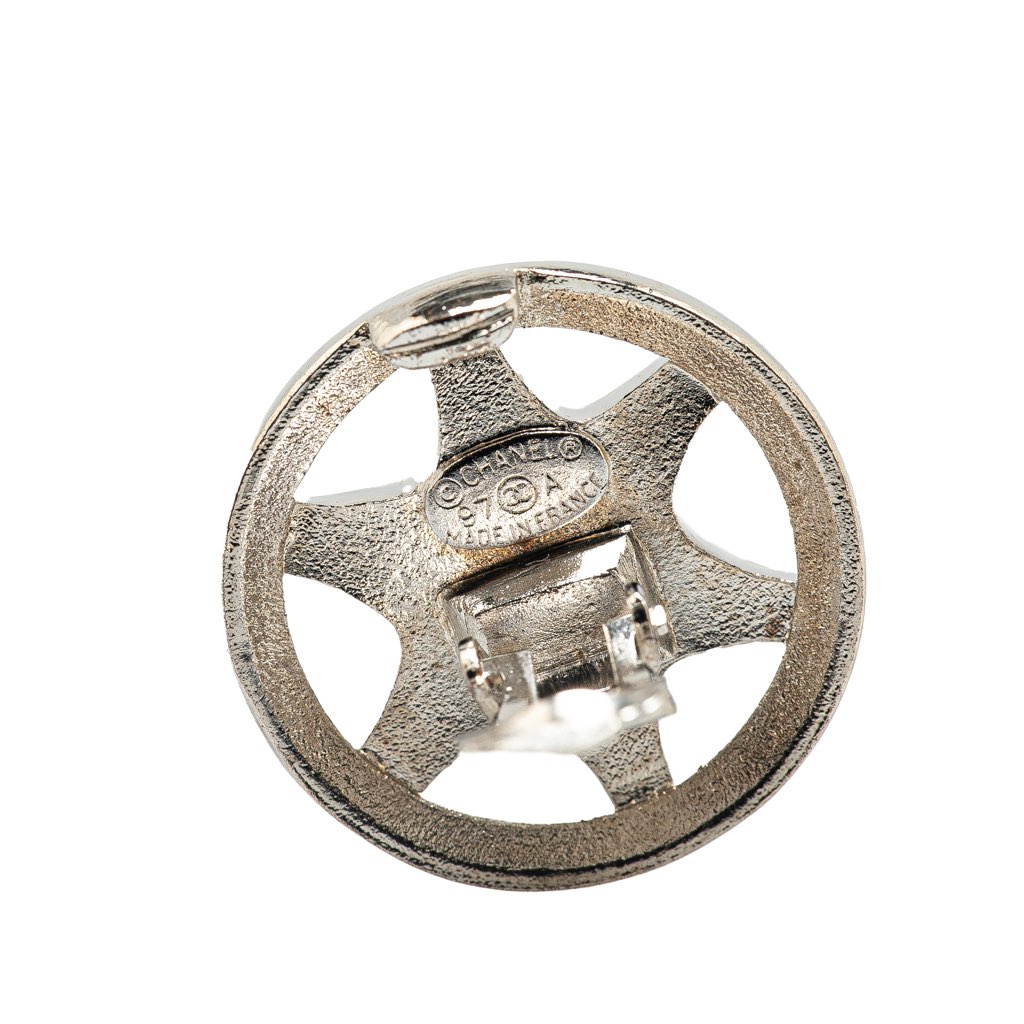 Chanel Silver CC Round Star Clip On Earrings - 3