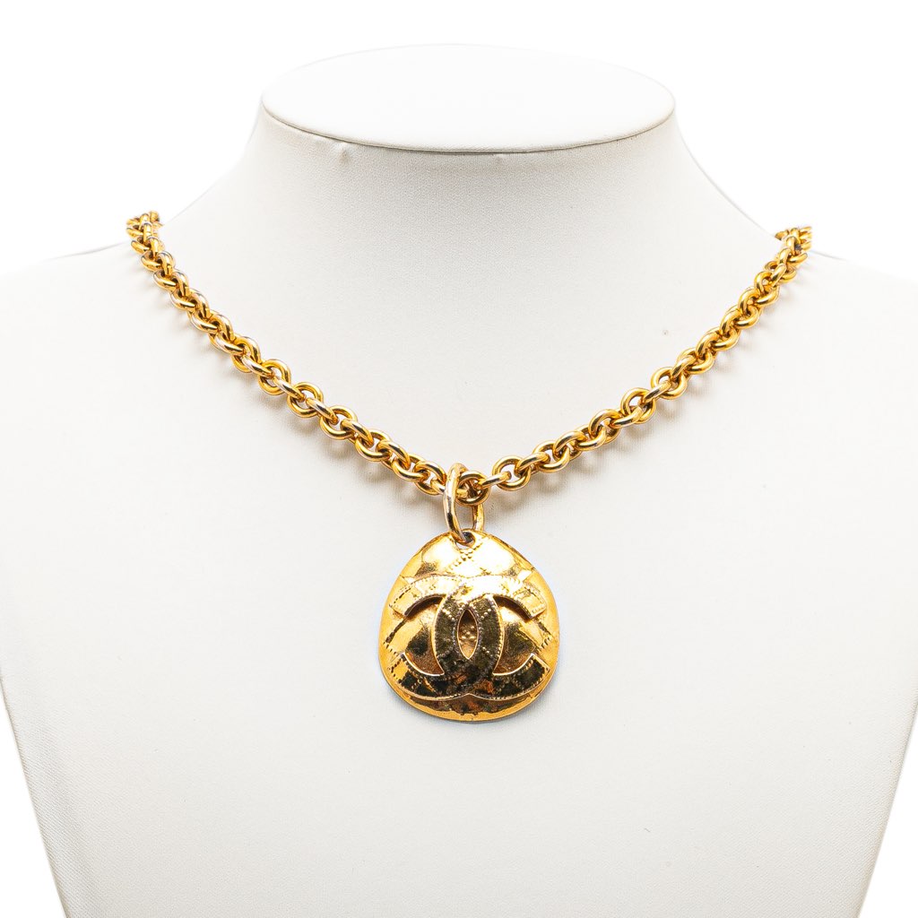 Chanel Gold Plated CC Round Pendant Necklace - 5