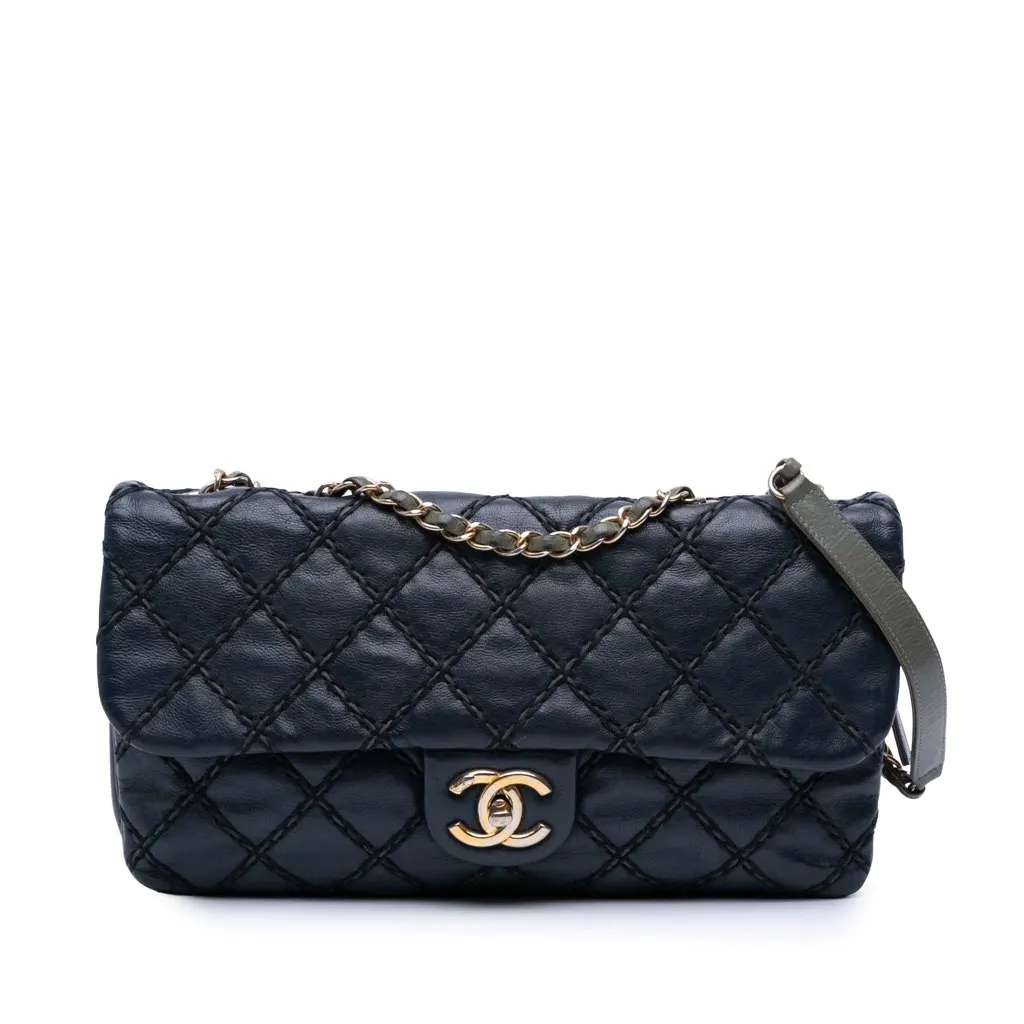 Chanel Paris Dallas Quilted Calfskin Chic Stitch Flap Blue Leather Good - Front View