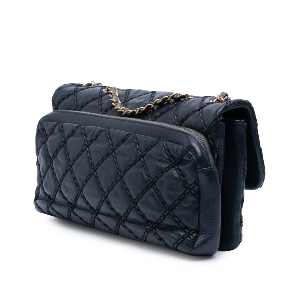 Chanel Paris Dallas Quilted Calfskin Chic Stitch Flap Blue Leather Good - Back View