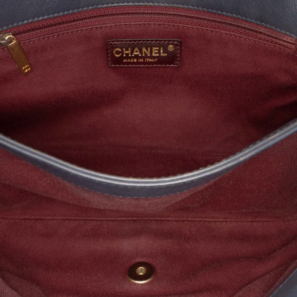 Chanel Paris Dallas Quilted Calfskin Chic Stitch Flap Blue Leather Good - Model View