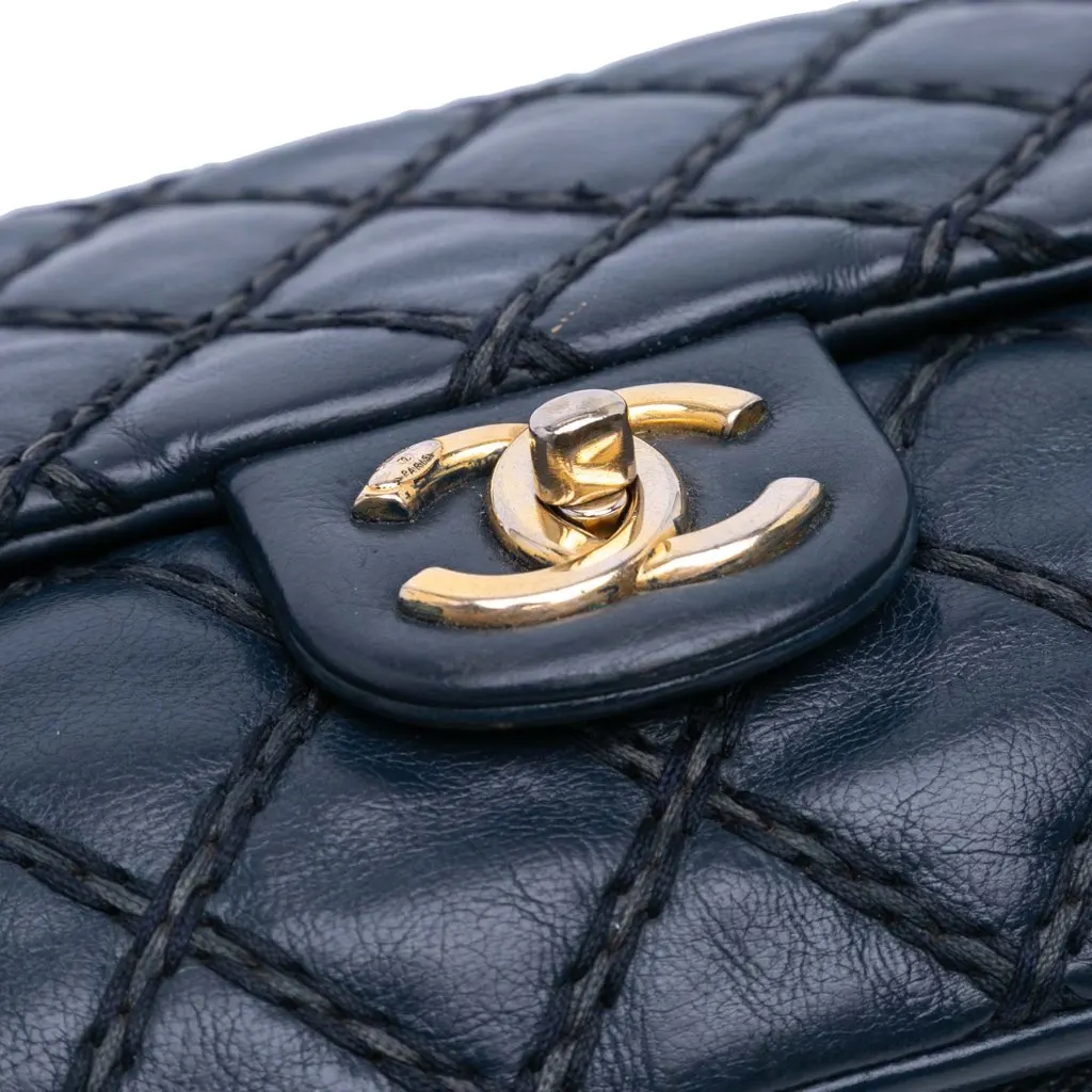 Chanel Paris Dallas Quilted Calfskin Chic Stitch Flap Blue Leather Good - Box View