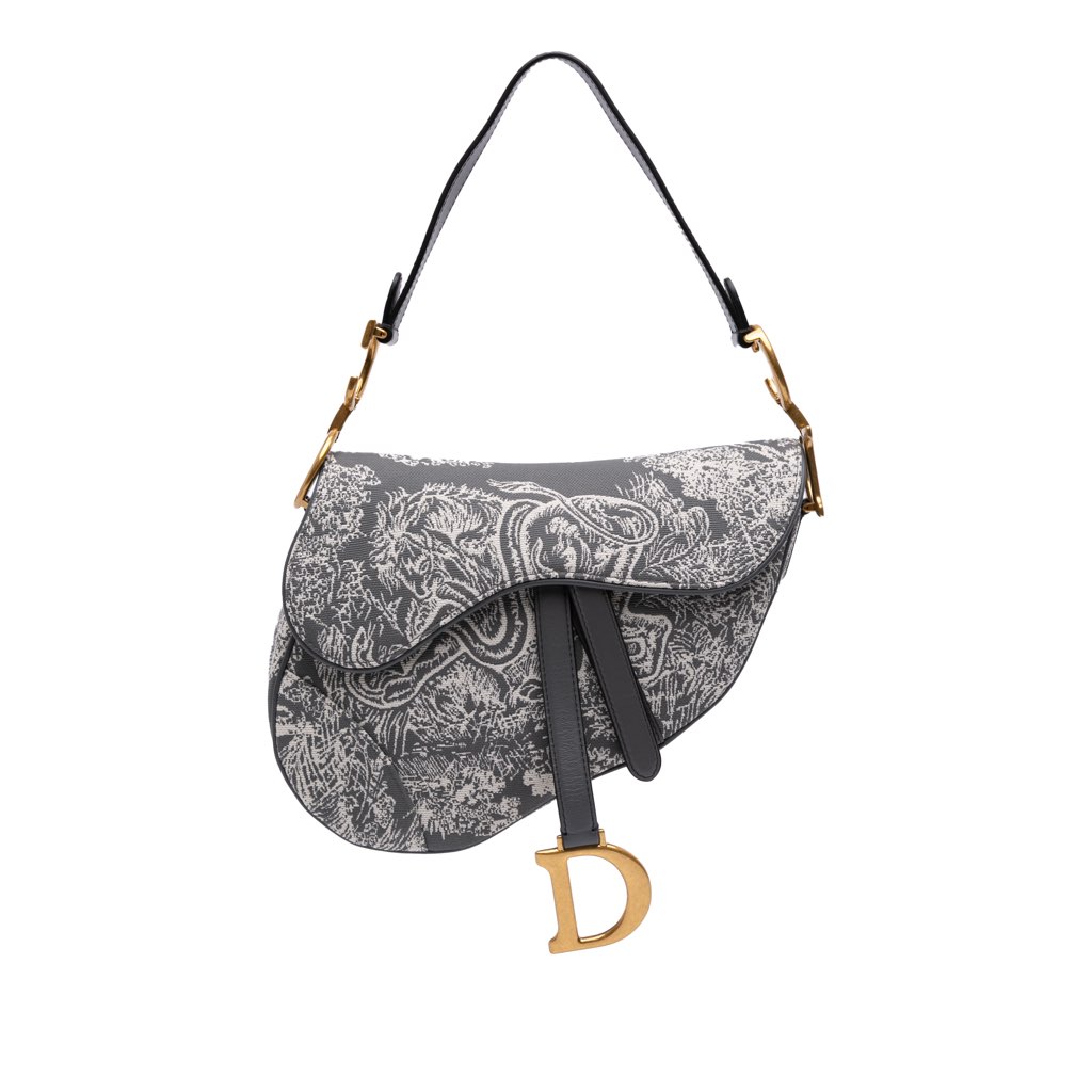 Dior Canvas Reverse Embroidered Toile De Jouy Saddle Bag