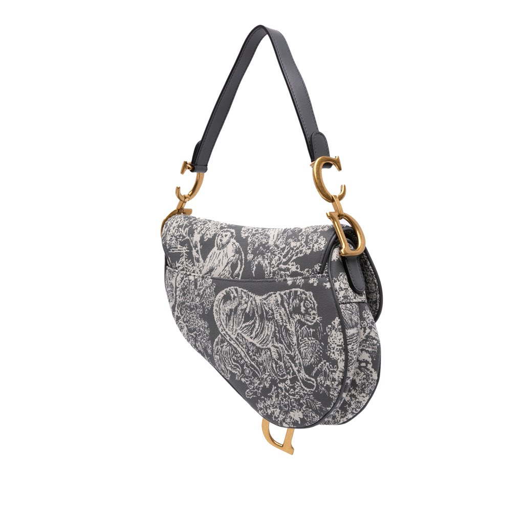 Dior Canvas Reverse Embroidered Toile De Jouy Saddle Bag - Back view