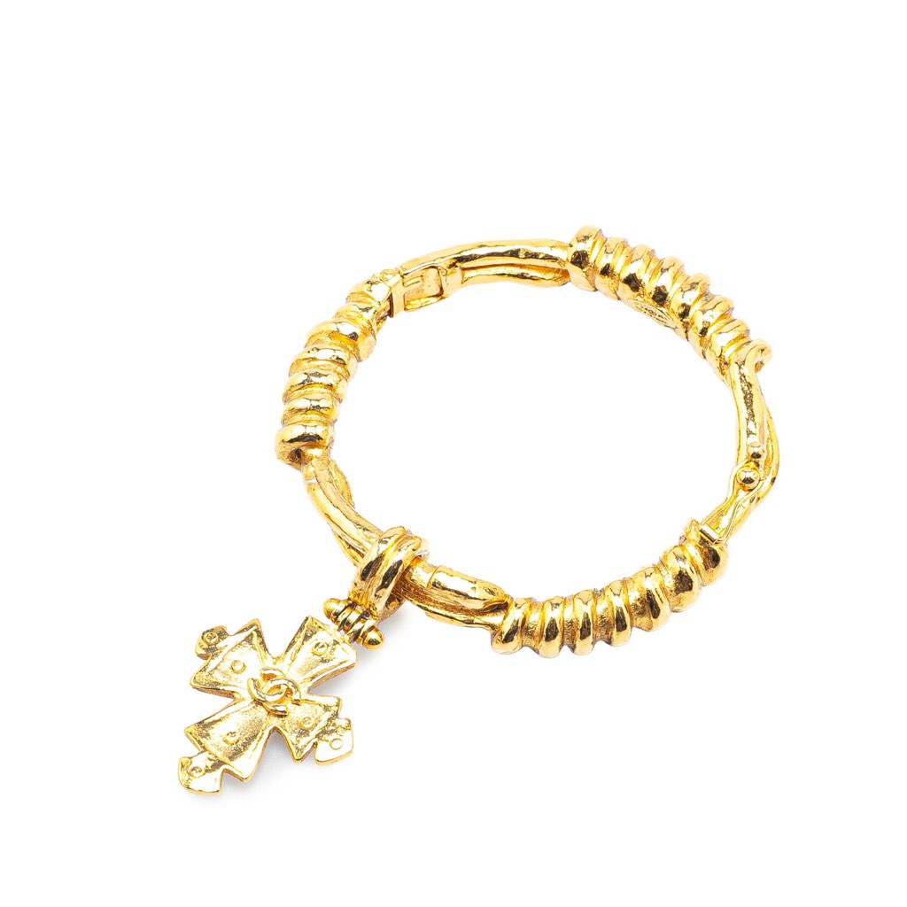 Chanel Gold Plated CC Engraved Cross Bracelet - Side view