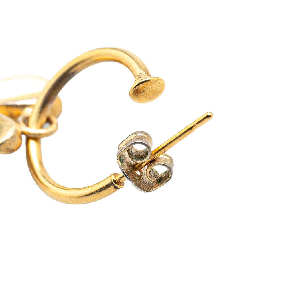 Chanel Gold Plated Clover Hoop Push Back Earrings - 4