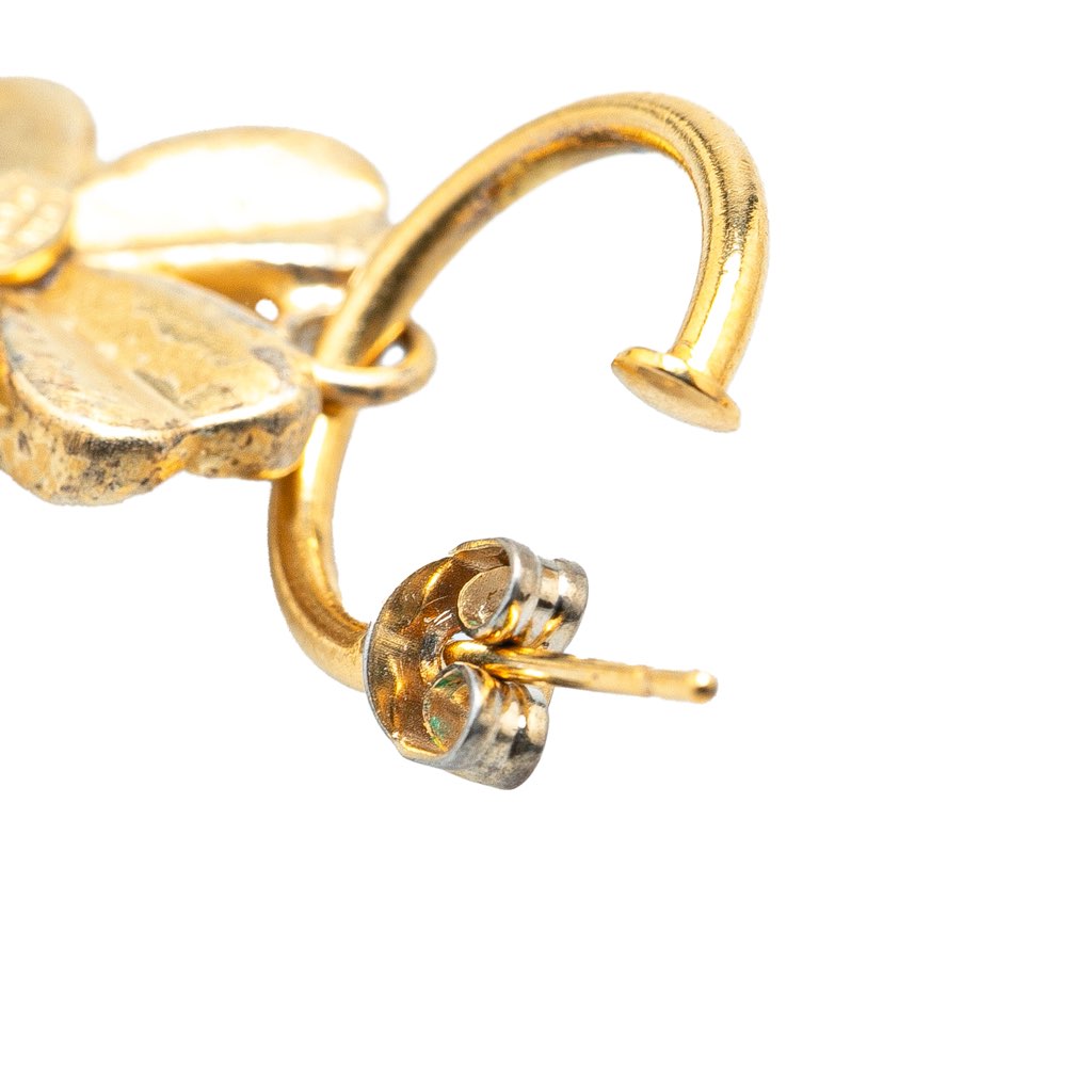Chanel Gold Plated Clover Hoop Push Back Earrings - 5
