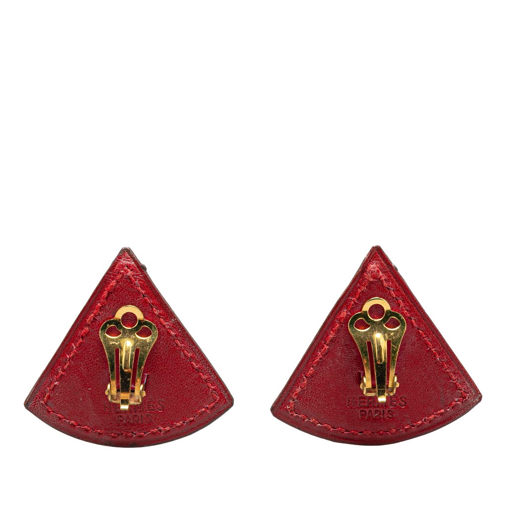 Hermès Triangle Leather Clip on Earrings