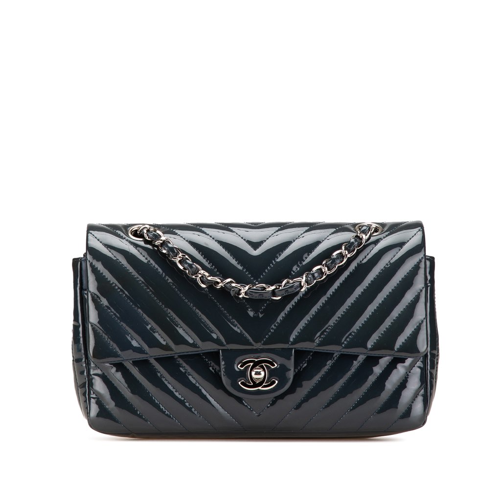 Chanel Medium Classic Chevron Patent Double Flap