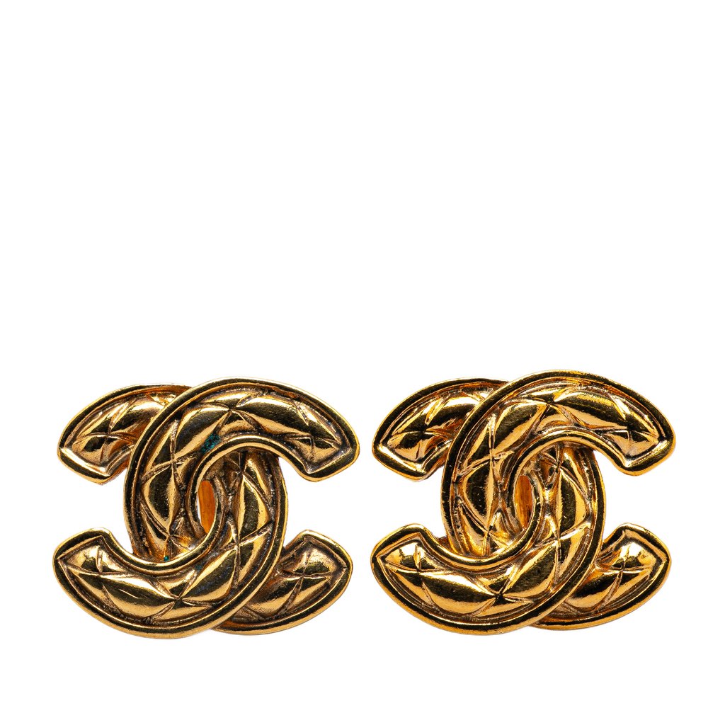 Chanel Gold Plated CC Quilted Clip On Earrings