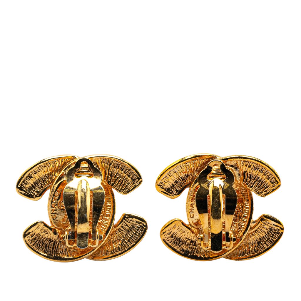 Chanel Gold Plated CC Quilted Clip On Earrings - 2