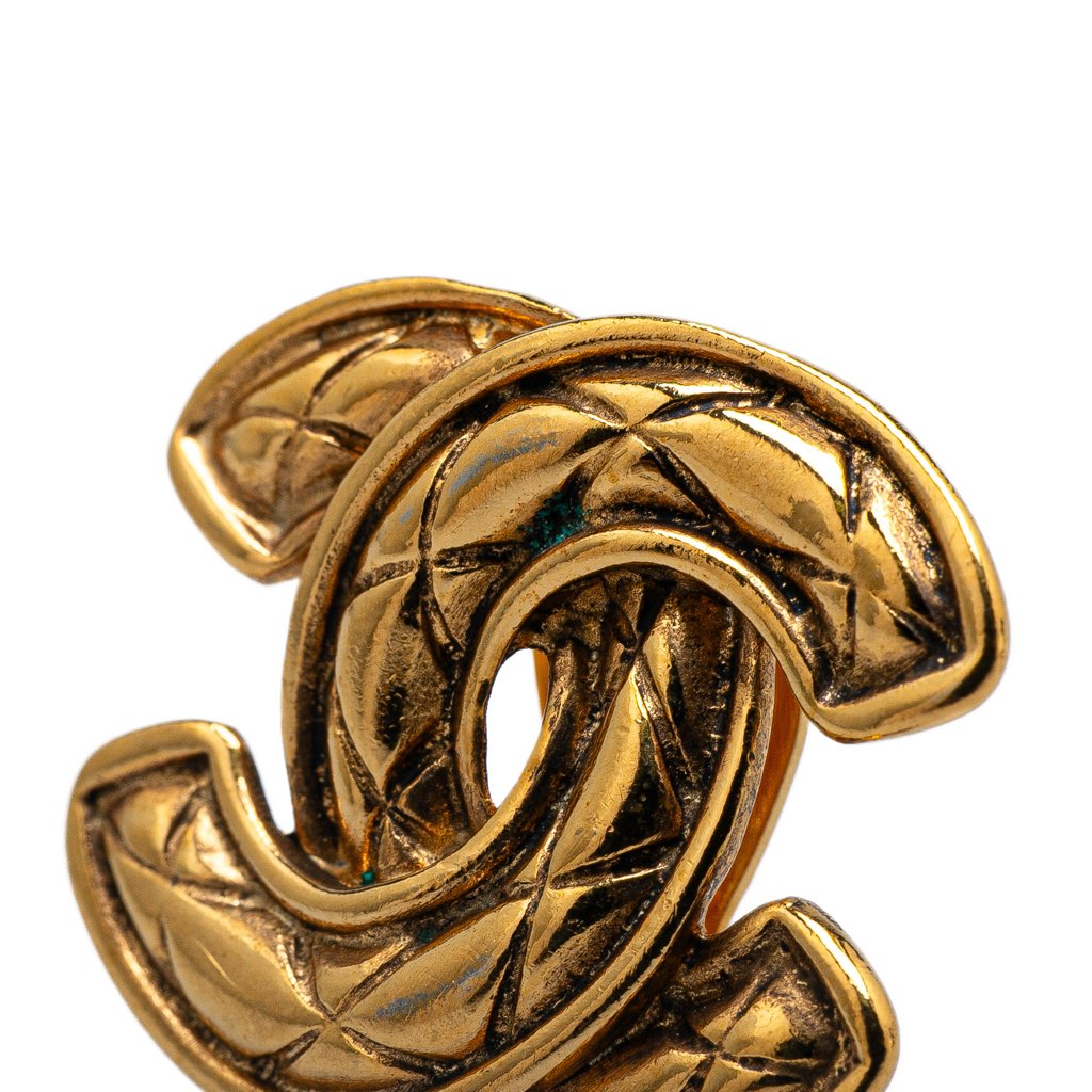 Chanel Gold Plated CC Quilted Clip On Earrings - 5