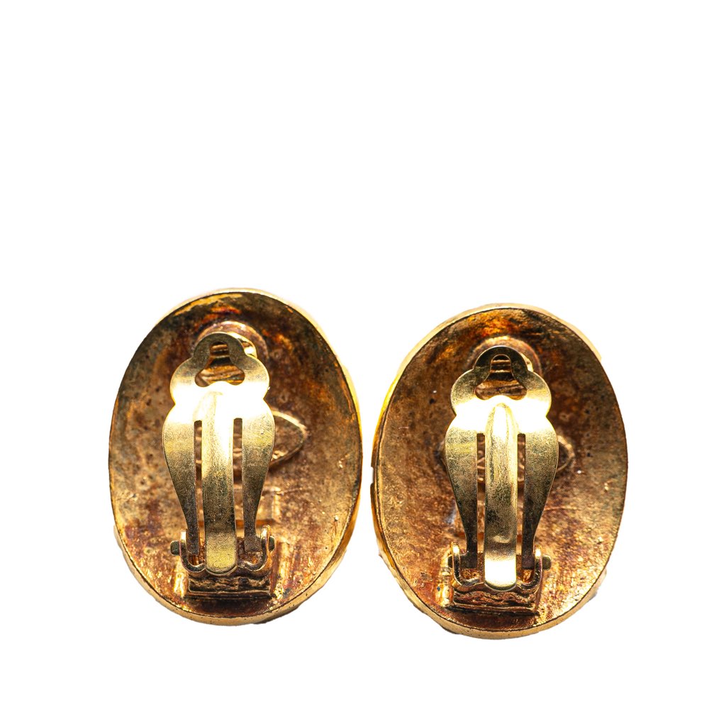 Chanel Gold Plated CC Oval Clip on Earrings - 2