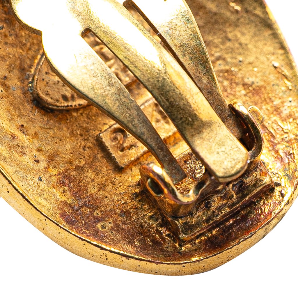 Chanel Gold Plated CC Oval Clip on Earrings - 5