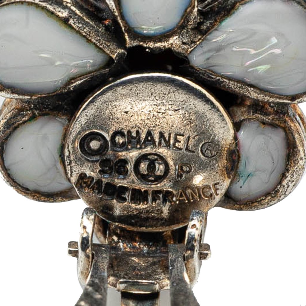 Chanel Silver Plated Gripoix Flower Clip On Earrings - 3