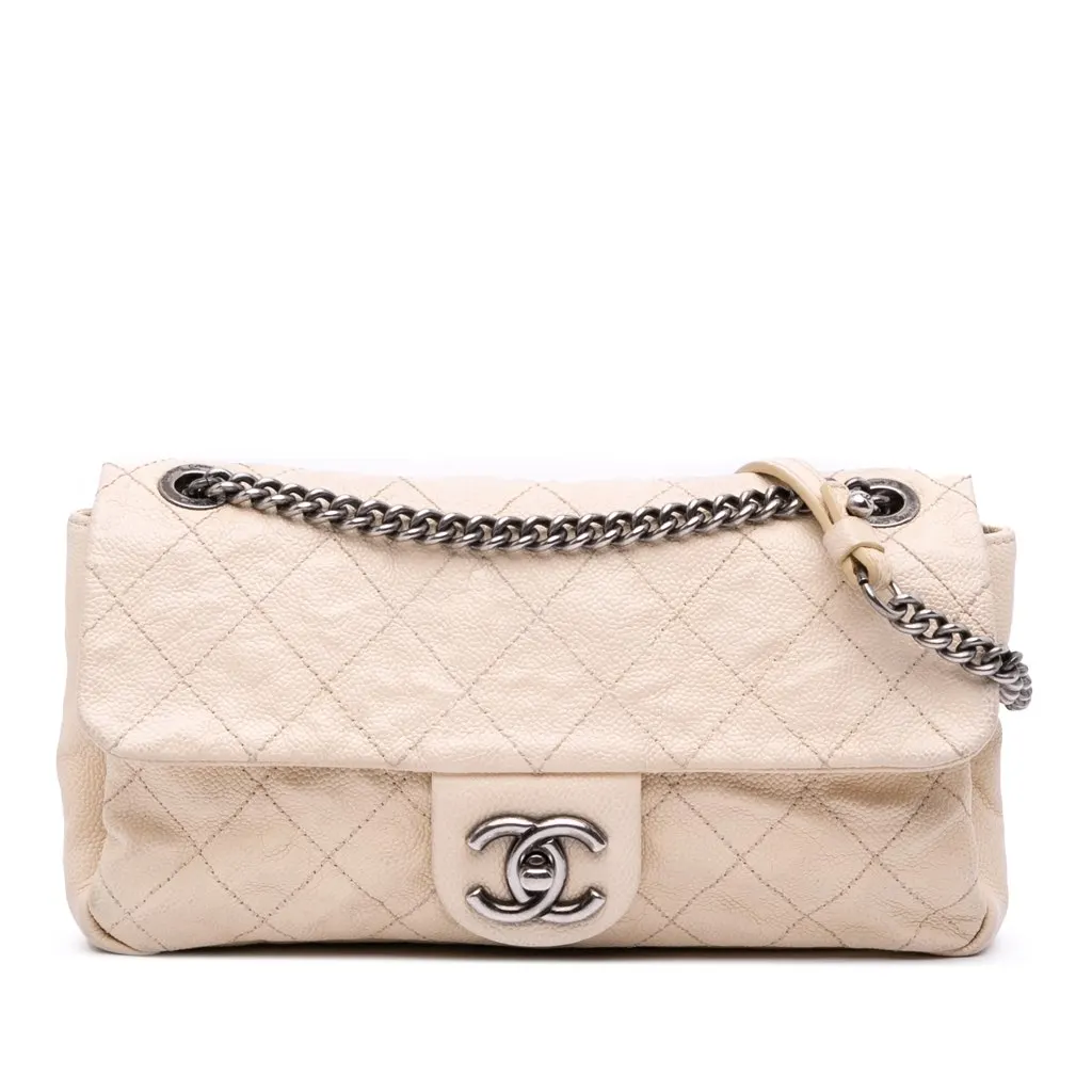 Chanel Medium Quilted Caviar Simply CC Flap Brown Leather Good - Front View