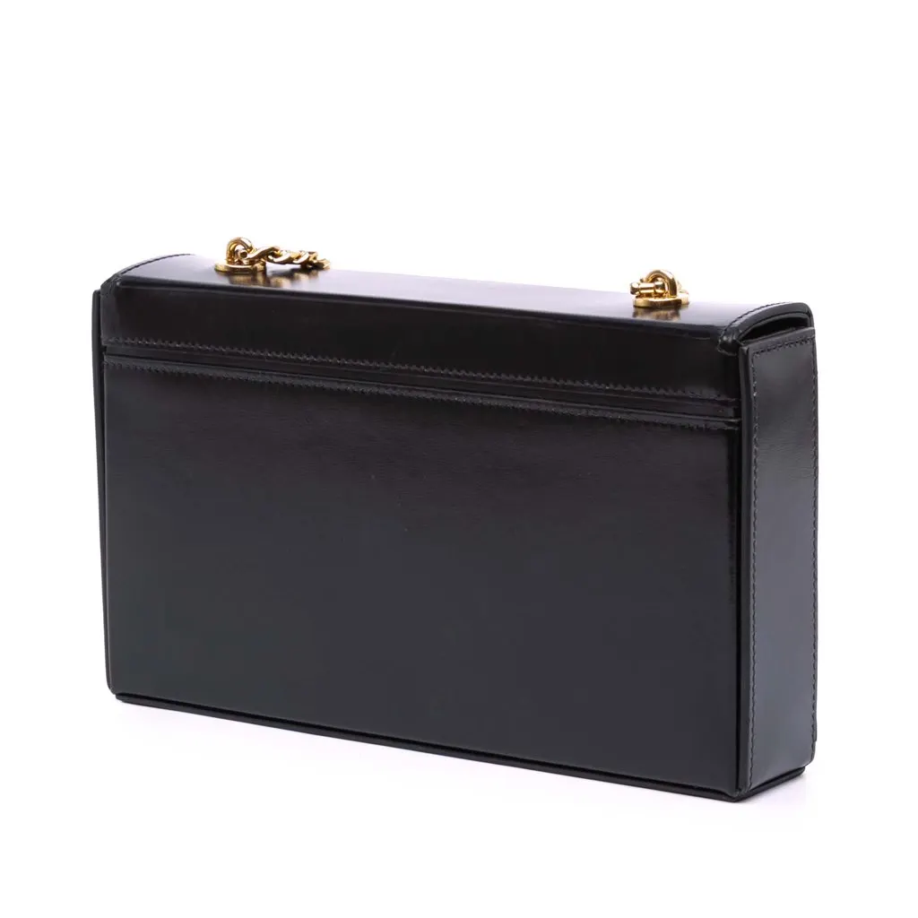 Celine Shiny Calfskin Triomphe Chain Box Shoulder Bag Black Leather Good - Back View