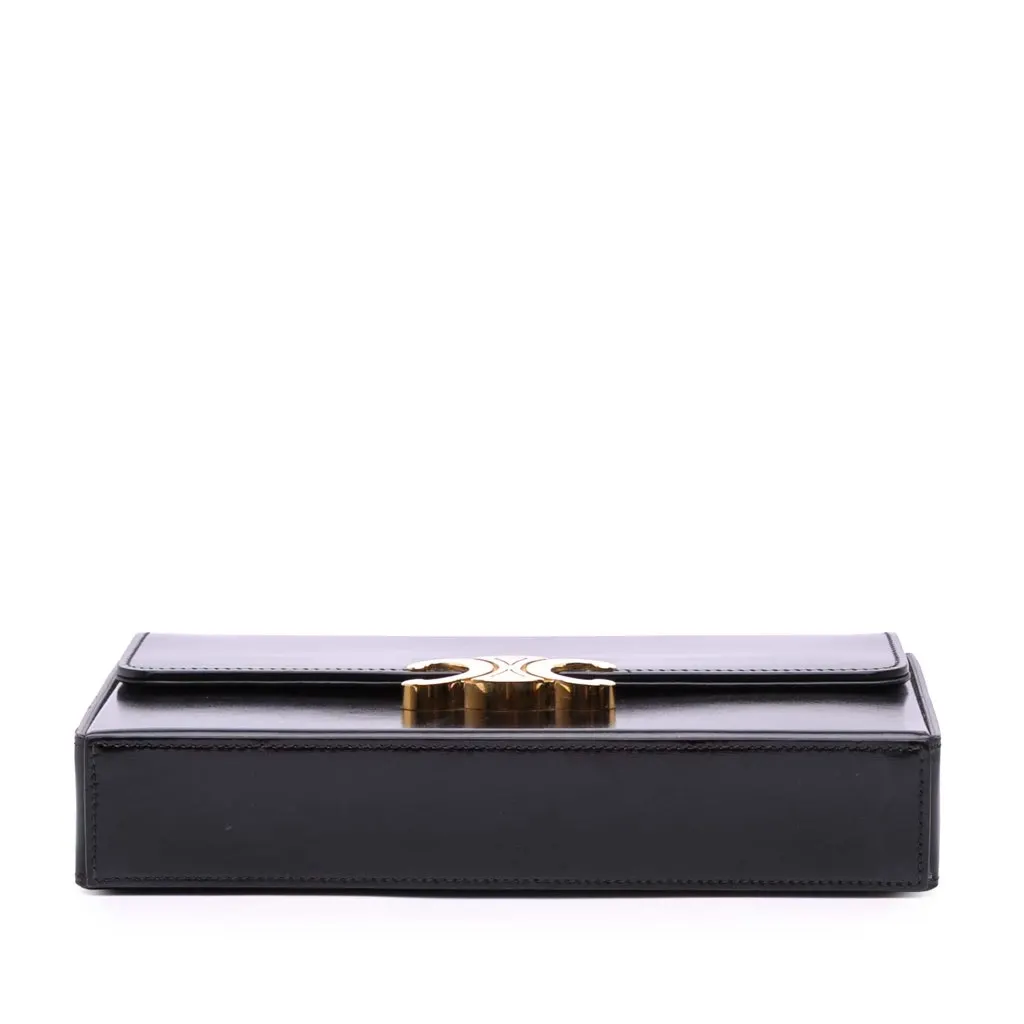Celine Shiny Calfskin Triomphe Chain Box Shoulder Bag Black Leather Good - Inside View
