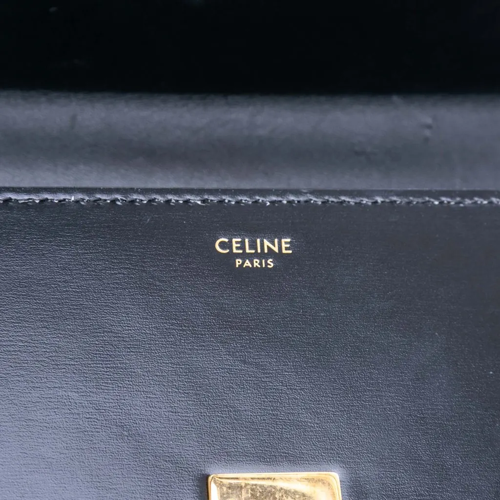 Celine Shiny Calfskin Triomphe Chain Box Shoulder Bag Black Leather Good - Box View
