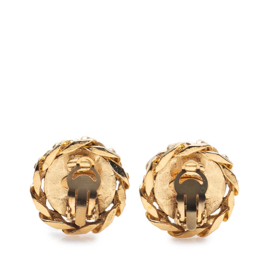 Chanel Gold Plated CC Crystal Clip On Earrings - Back view