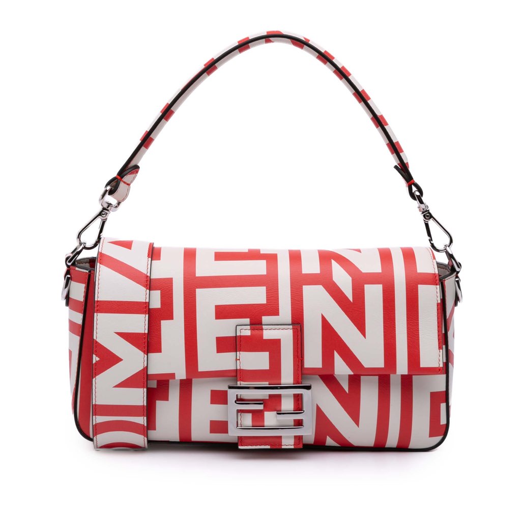 Fendi Marc Jacobs Nappa Vitello King Logo Print Phone Baguette Satchel