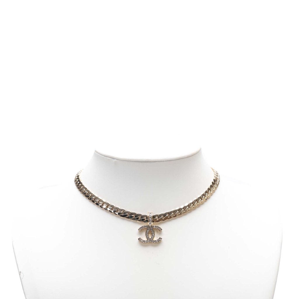 Chanel White Gold CC Rhinestones Pendant Necklace - 5