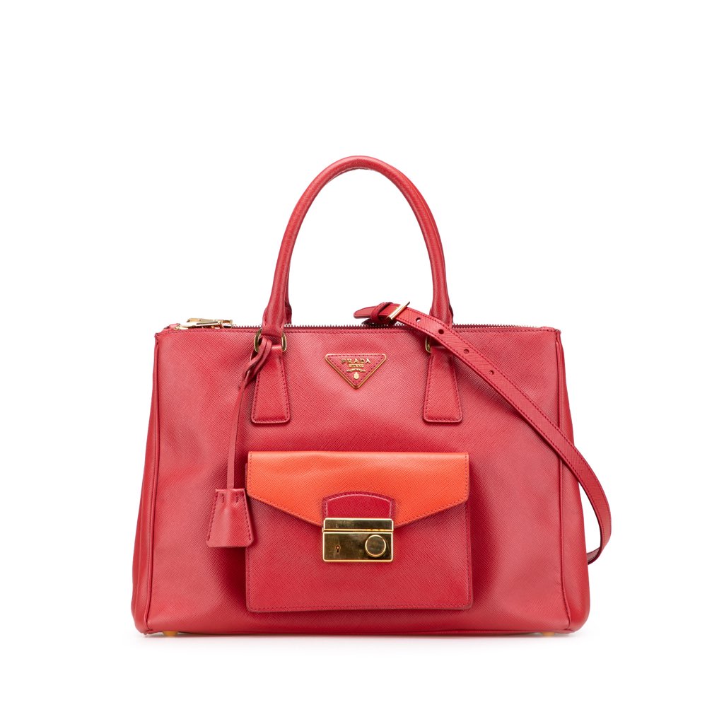 Prada Saffiano Lux Galleria Double Zip Front Pocket Satchel