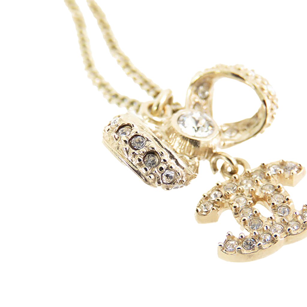 Chanel Gold Plated CC Bow Crystal Pendant Necklace - 4