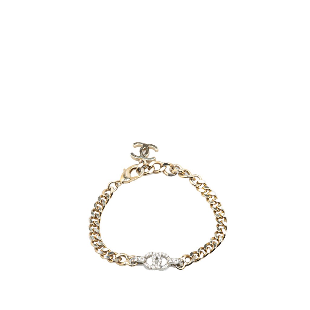 Chanel Gold Plated CC Rhinestones Chain Bracelet