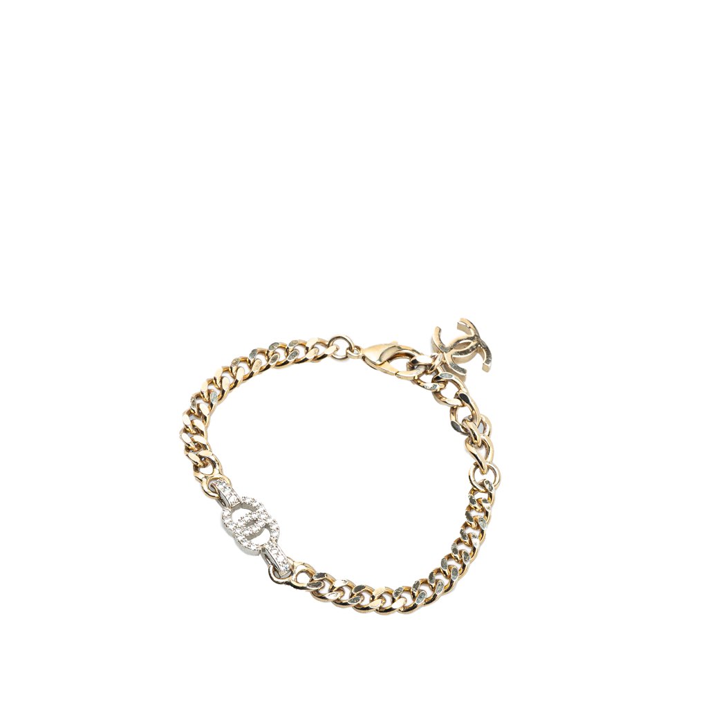 Chanel Gold Plated CC Rhinestones Chain Bracelet - Back view