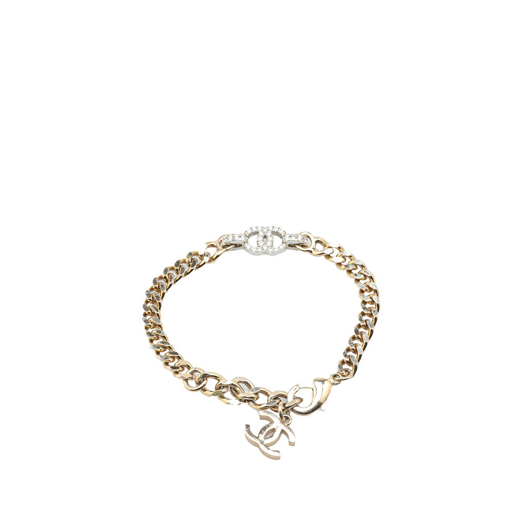 Chanel Gold Plated CC Rhinestones Chain Bracelet - Image 6