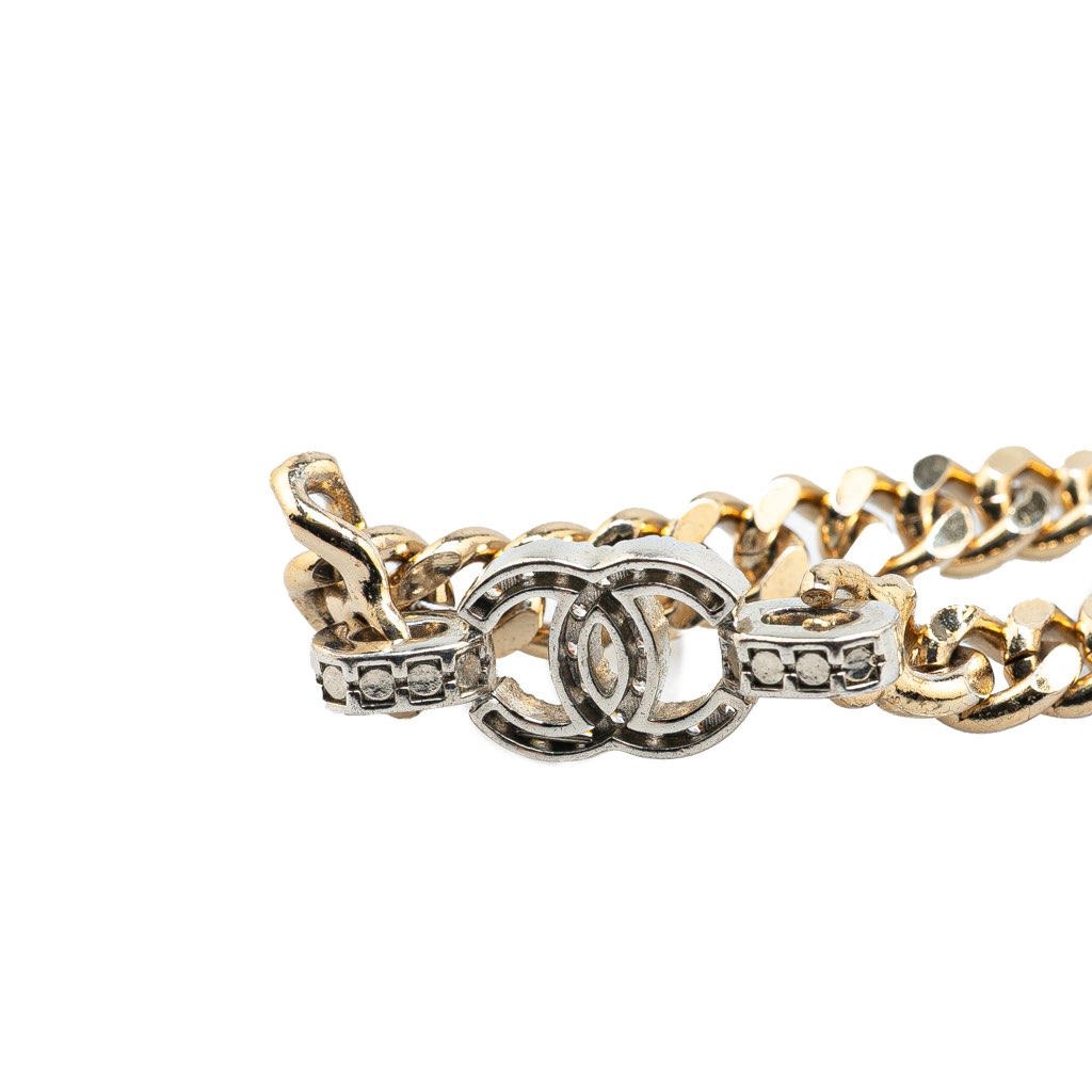 Chanel Gold Plated CC Rhinestones Chain Bracelet - 4