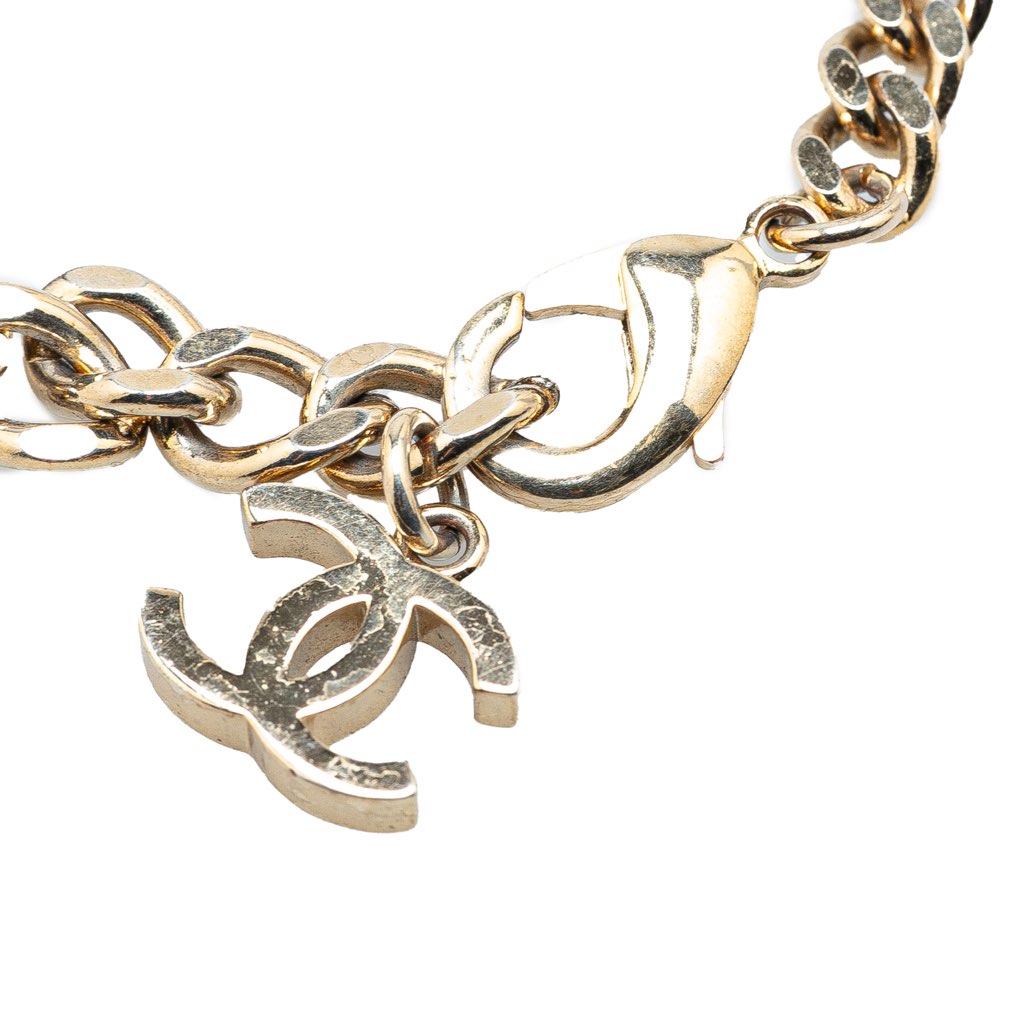 Chanel Gold Plated CC Rhinestones Chain Bracelet - Side view