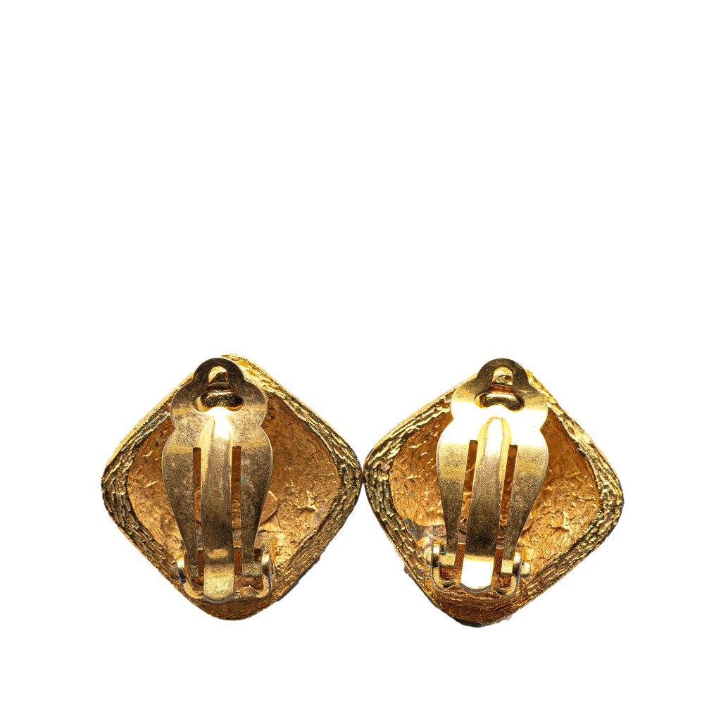 Chanel Gold Plated CC Rhombus Clip On Earrings - 2